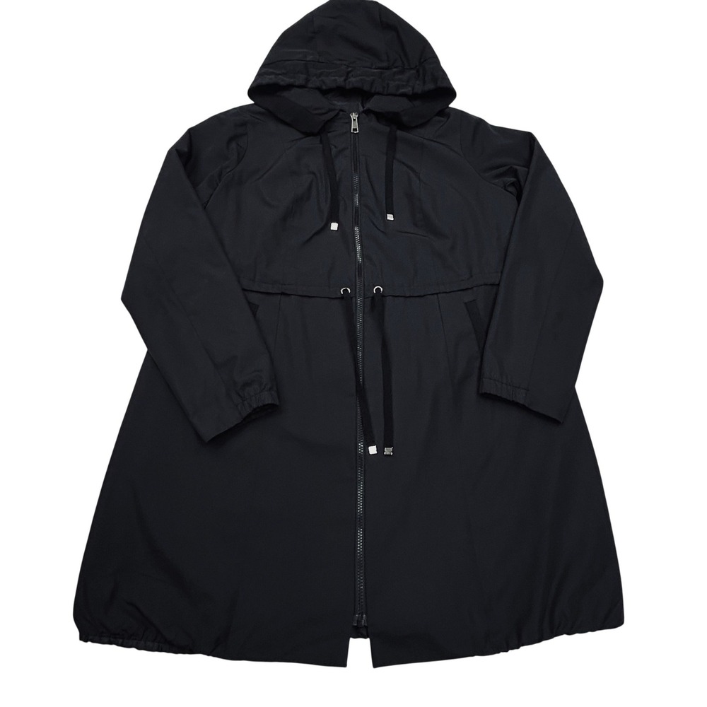 Simply Vera Vera Wang Jacket Womens M Black Hooded Zip Rain Coat Longline Modern